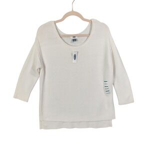 Old Navy Womens Cream Cozy Minimalist Comfort Garter Stitch Sweater Medium NEW